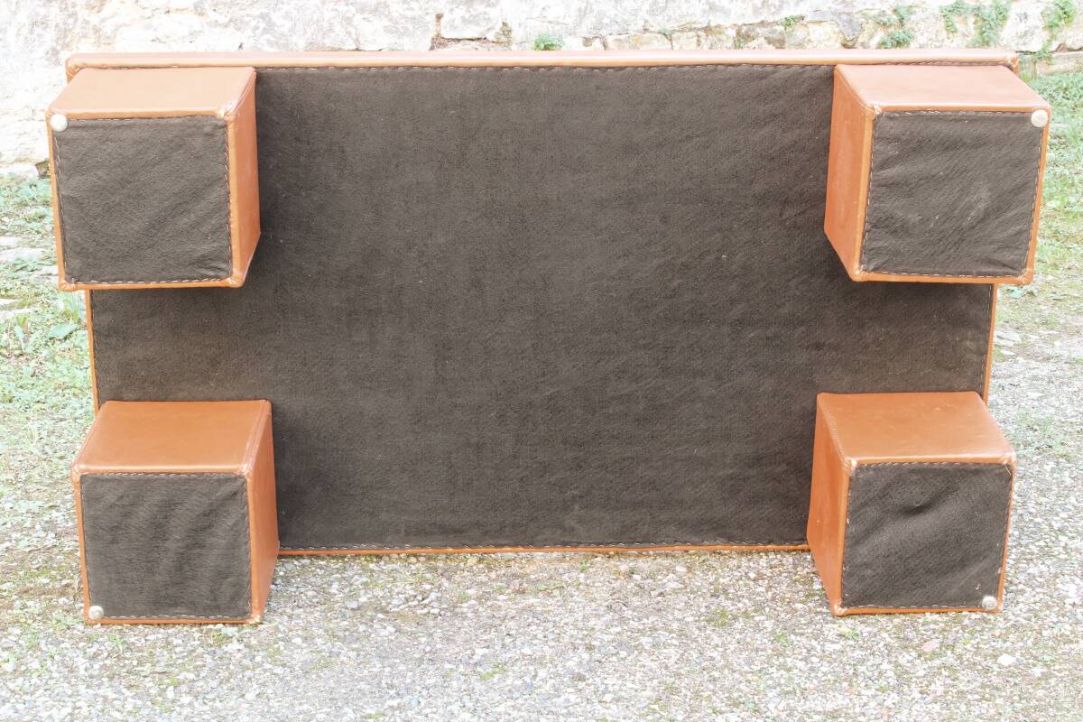 Cognac leather coffee table, vintage 1980s.