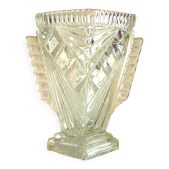 Vase losange art déco, cristal de bohême marqué "Tchécoslovaquie", décor géométrique