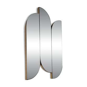 Sculptural wall mirror with brass edges, Italy, 1970s