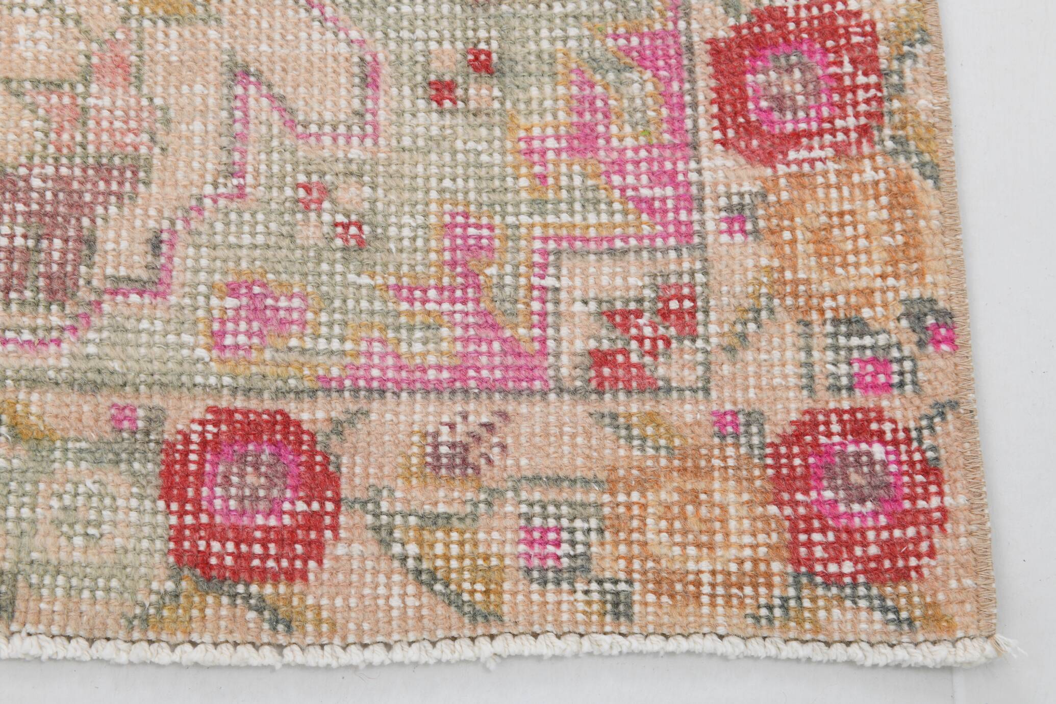 4x7 Vintage Small Size Area Faded Coral Red Turkish Vintage Rug, 127x223 Cm