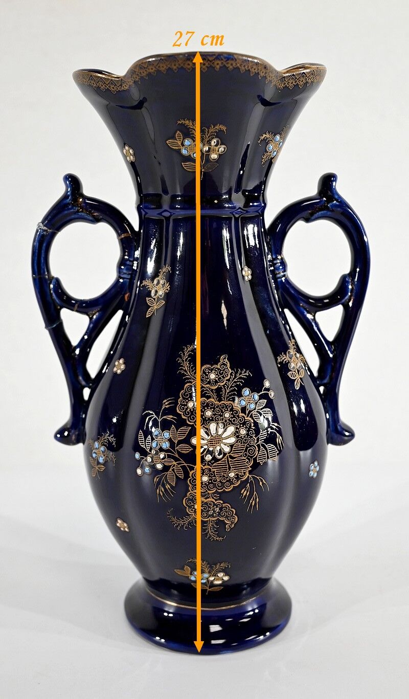 Midnight blue earthenware vase, "fives lille" - early twentieth century