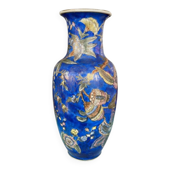 Vase chinois vintage en porcelaine bleue