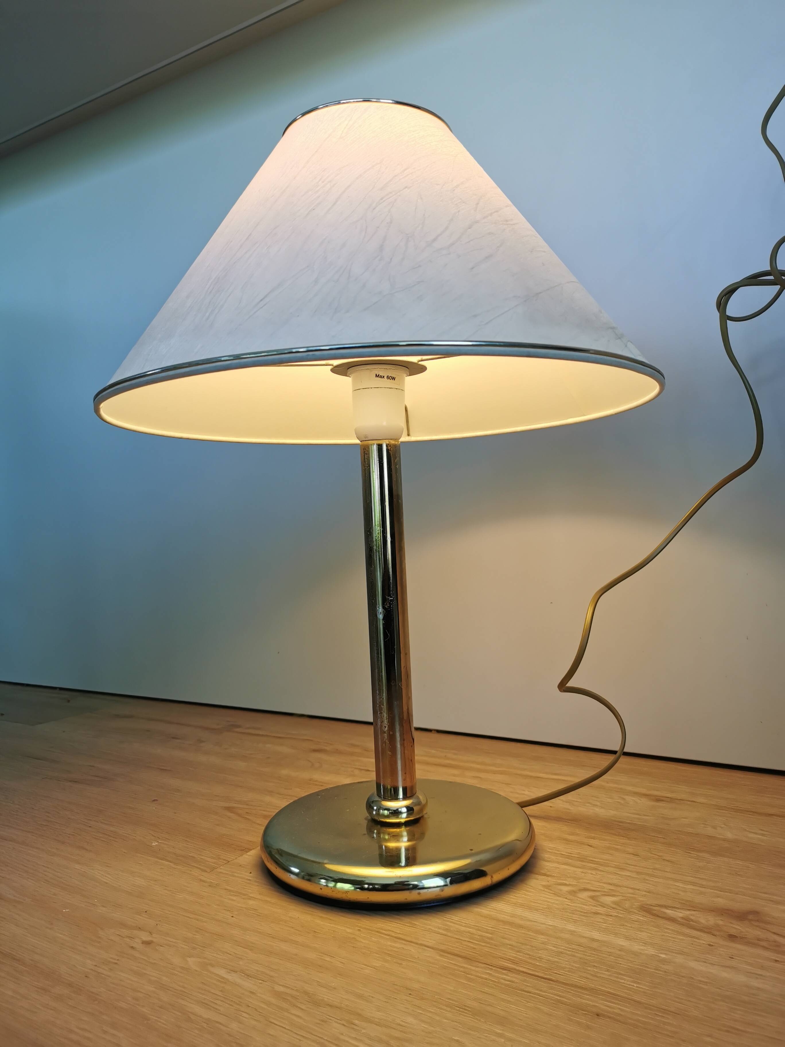Vintage Brass Table Lamp with Fabric Shade, Mid-Century Bedside Light
