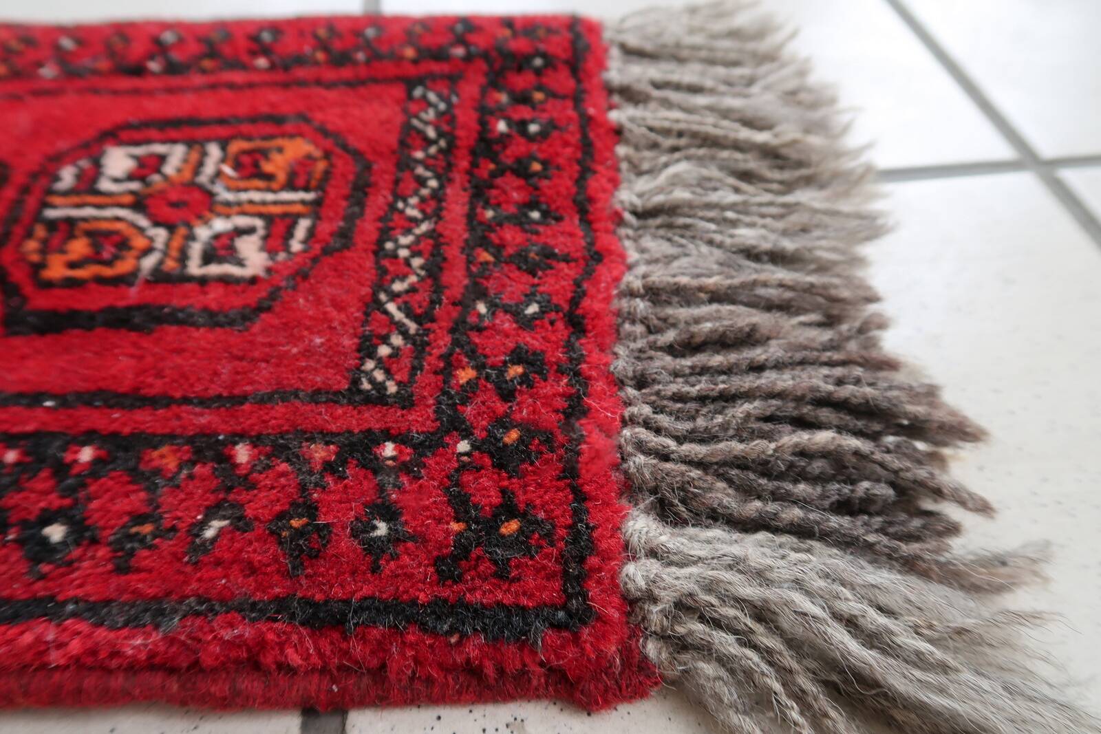 Tapis vintage fait main Ersari – 24 x 30 cm – Rouge éclatant - 1C968