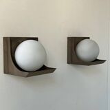 Pair of vintage wall lights, RAAK W1804, brown Bakelite and opaline, Netherlands