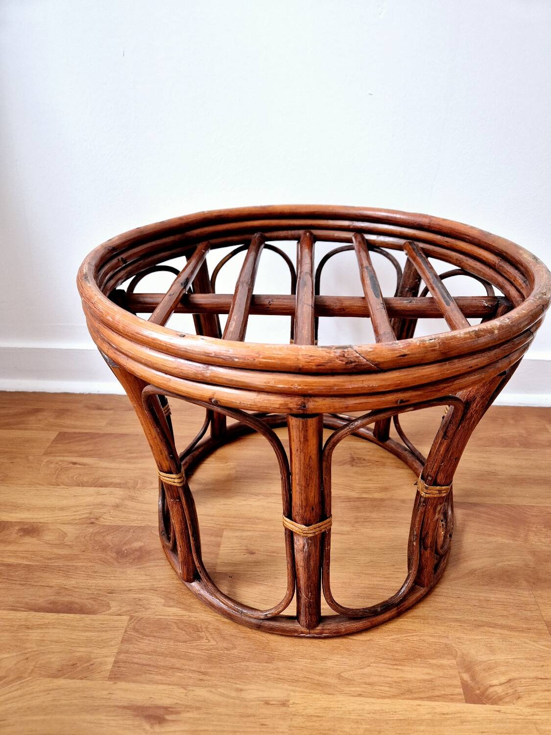 Tabouret/porte-plante en rotin - Vintage