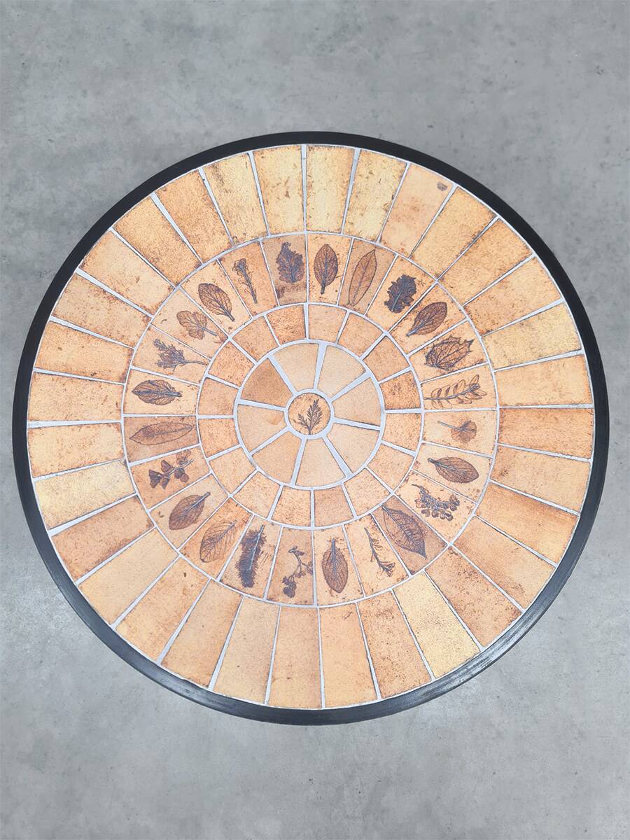 Vintage round ceramic herbarium coffee table Roger Capron