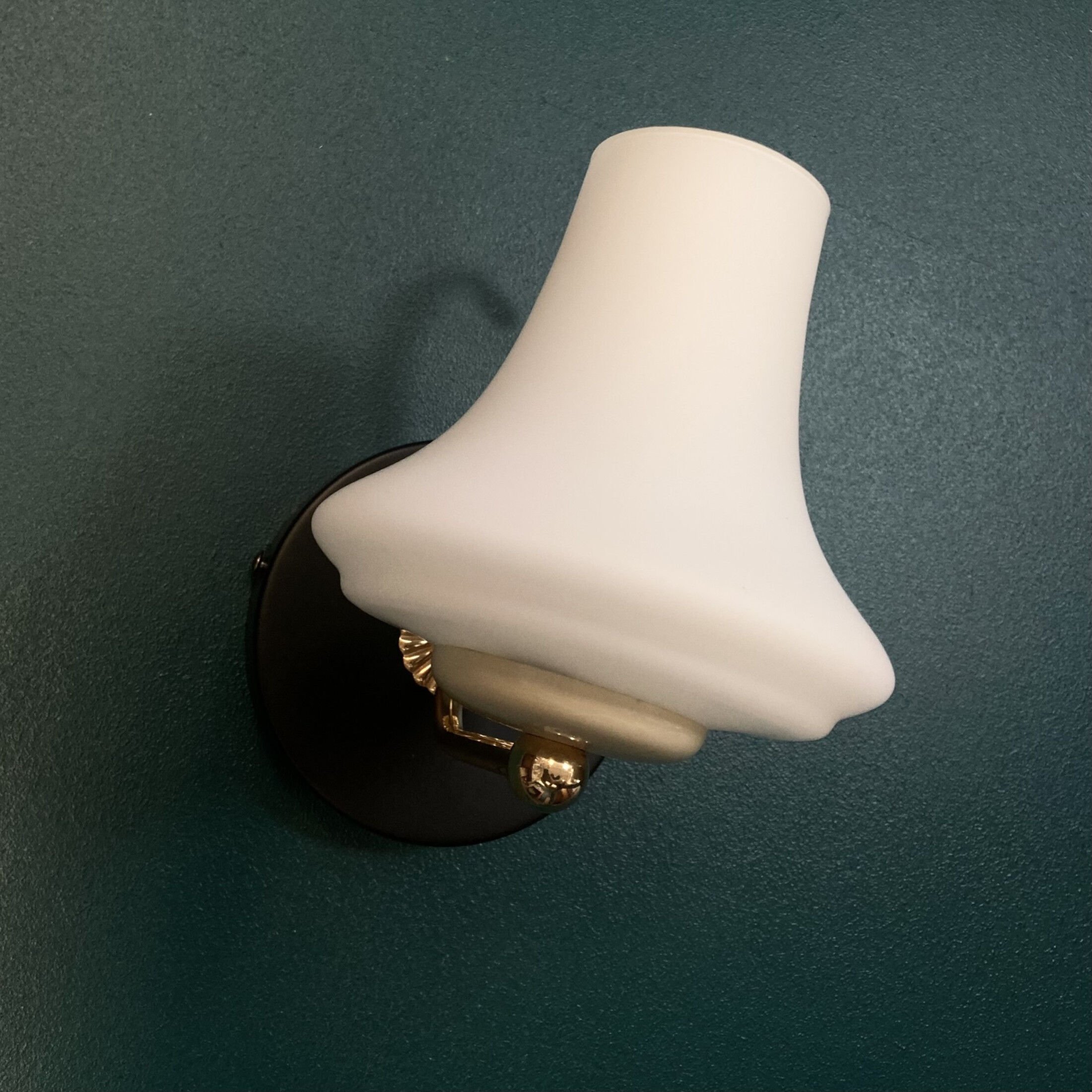 Wall lamp gooseneck brass and tulip glass opaline white decoration vintage lighting fixture