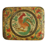 Boîte métallique ancienne - jaune - motif oiseau