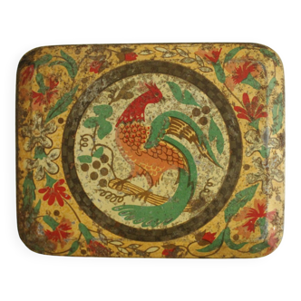 Old metal box - yellow - bird pattern