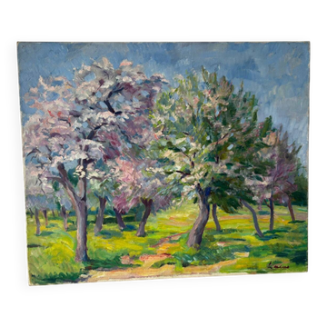 Paysage fleuri signé Lacas