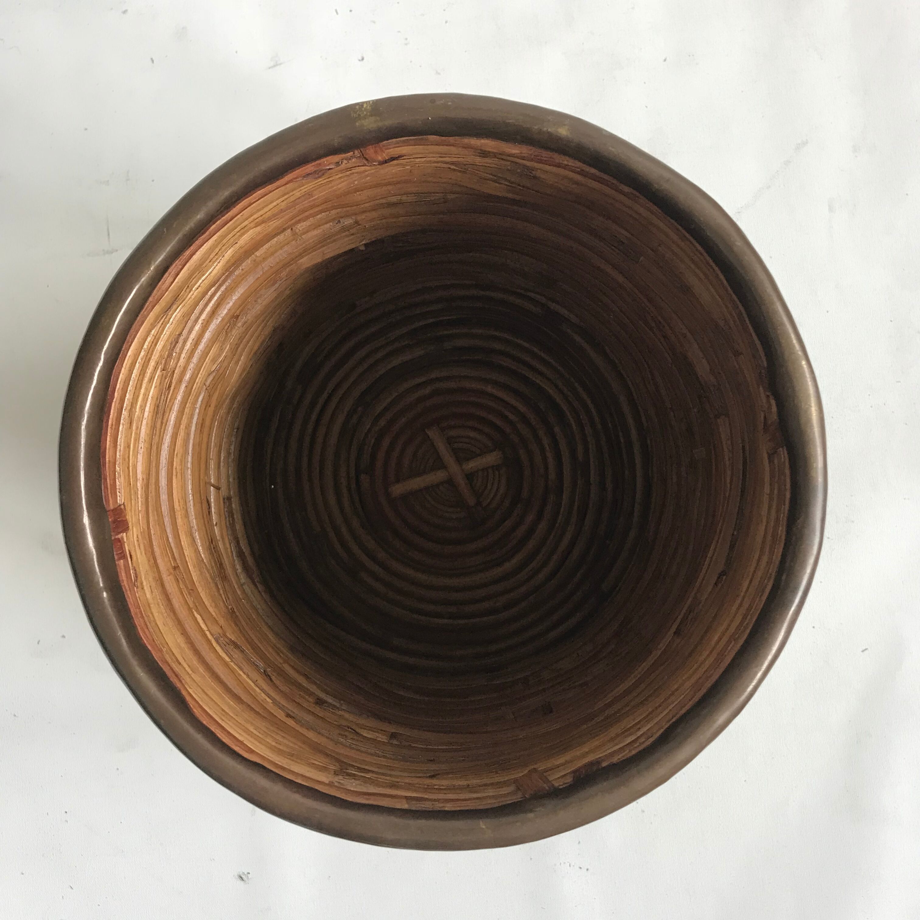 Rattan and brass planter