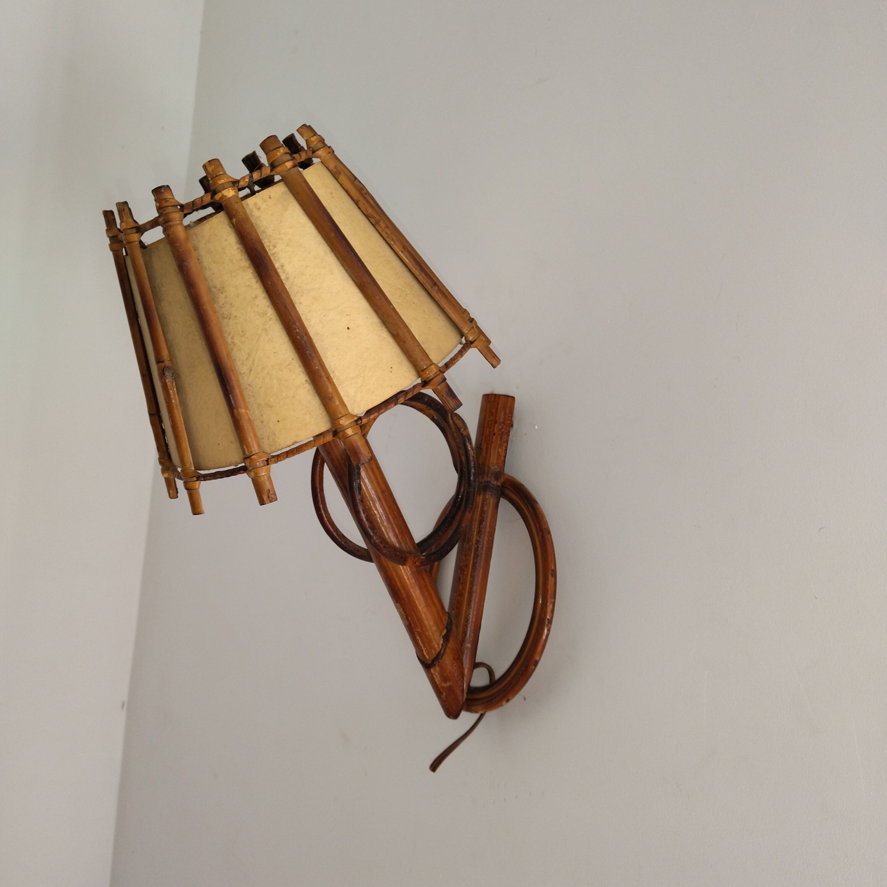 Rattan wall lamp 50s sognot 50's rattan wall light