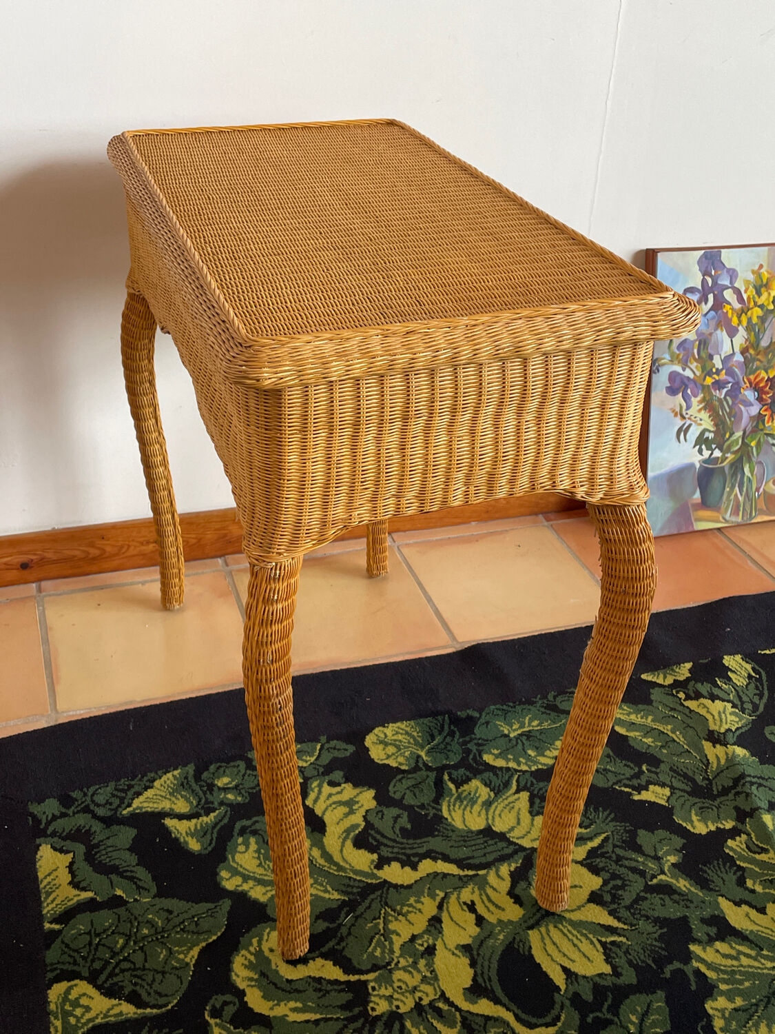Rattan console desk with curved legs, 1970s