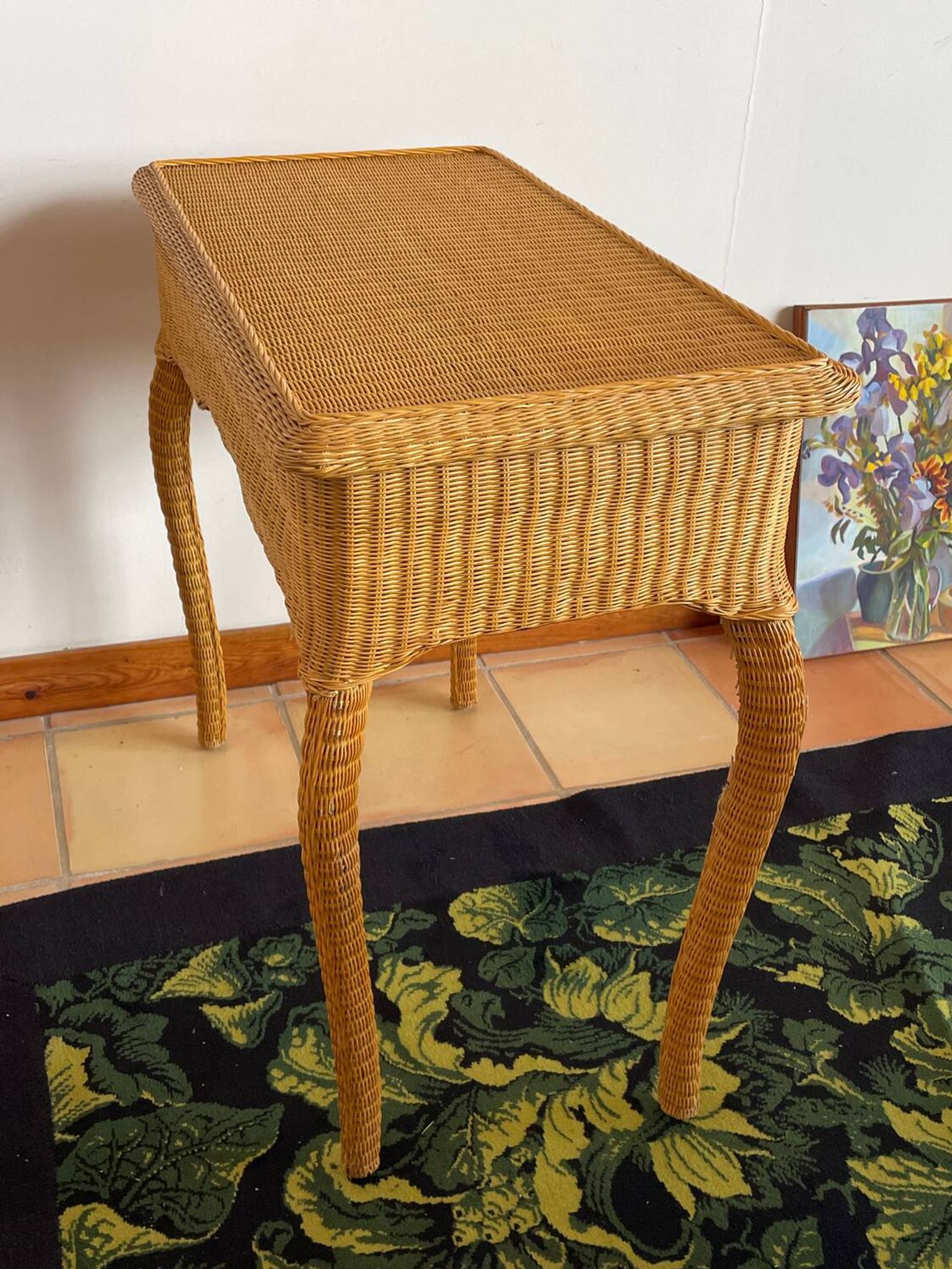 Rattan console desk with curved legs, 1970s
