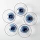 Set of 5 Mid-Century Blue Crystal Stem Coupes / Luigi Bormioli / Parma 1980
