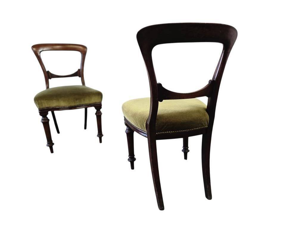 Set of 2 Victorian Balloon Back Chairs with Green Seats