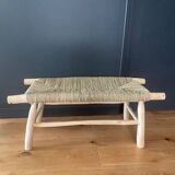 Bench in natural wood and woven doum