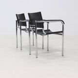 Set of 2 Italian Modern Saddle Leather and Chromed Steel Chairs 1980s