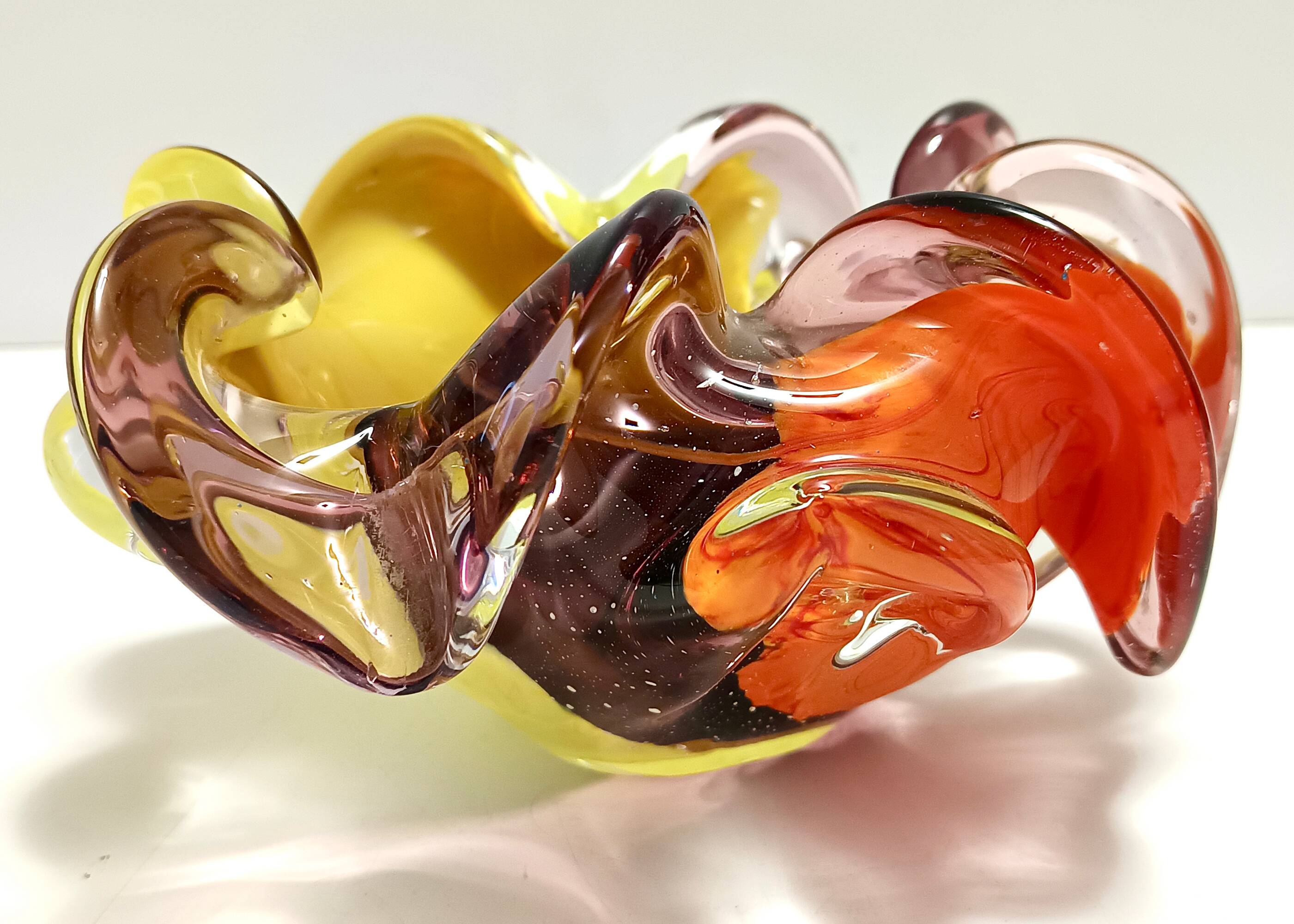 Large Polychrome Murano Glass Ashtray / Vide-Poche attr. to Toso, Italy