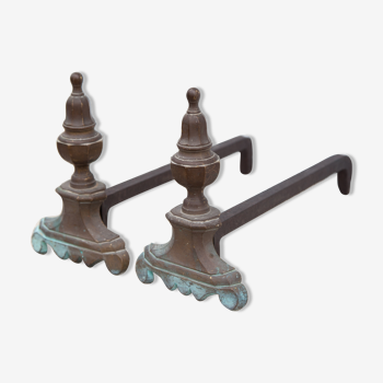 Vintage fireplace channels, cast-cast and bronze chenets