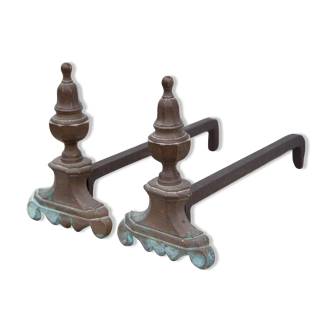 Chenets de cheminée vintage, chenets fonte et bronze