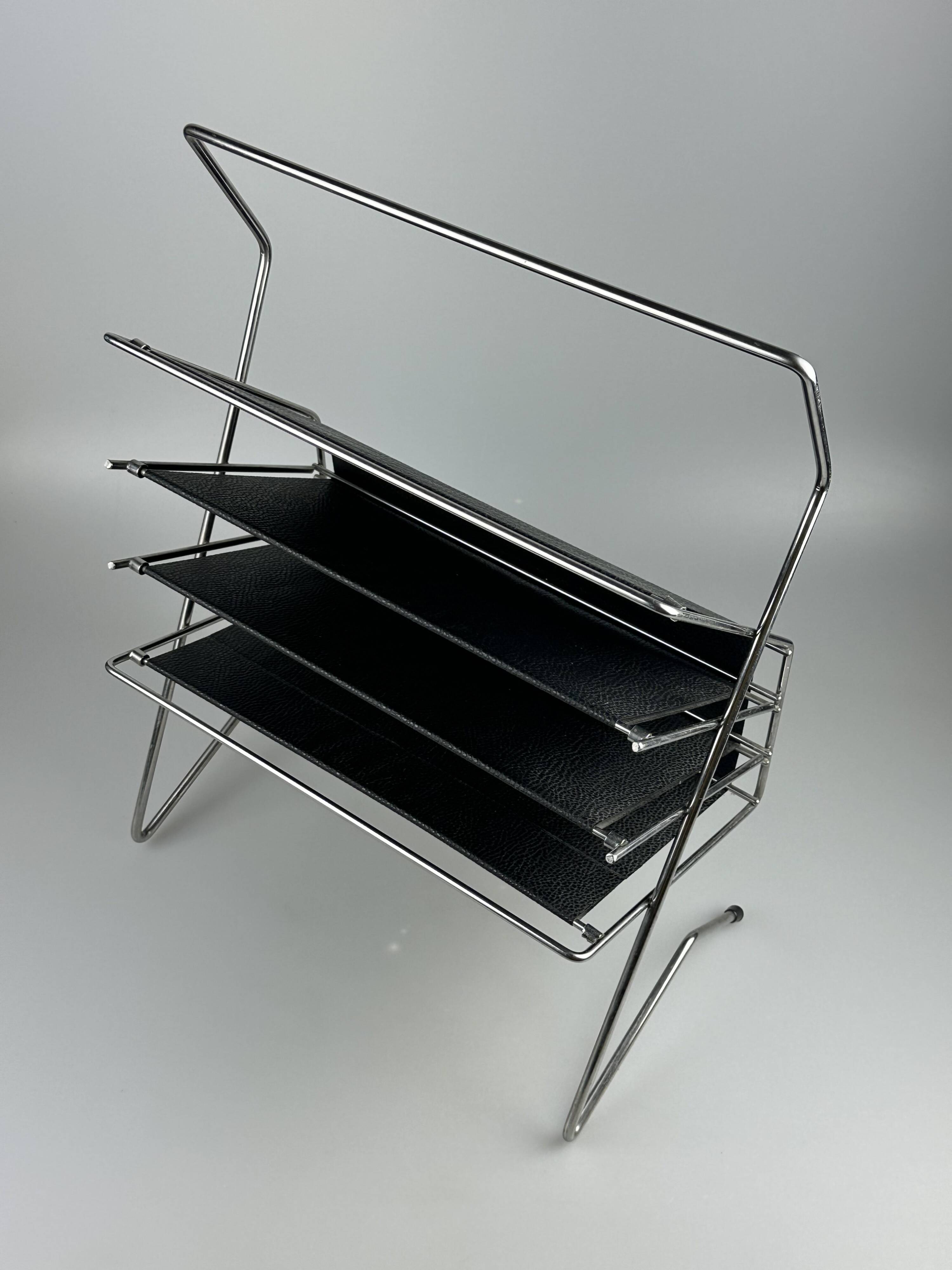 1960s 1970s Newspaper Holder in Metal & Plastic Space Age Design