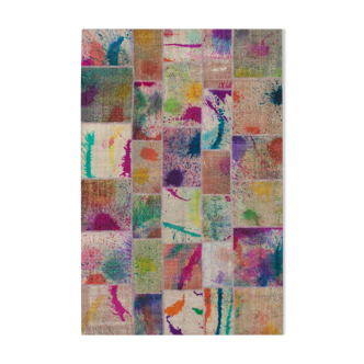 Tapis patchwork multicolore vintage 204 cm x 305 cm fait à la main anatolian vintage