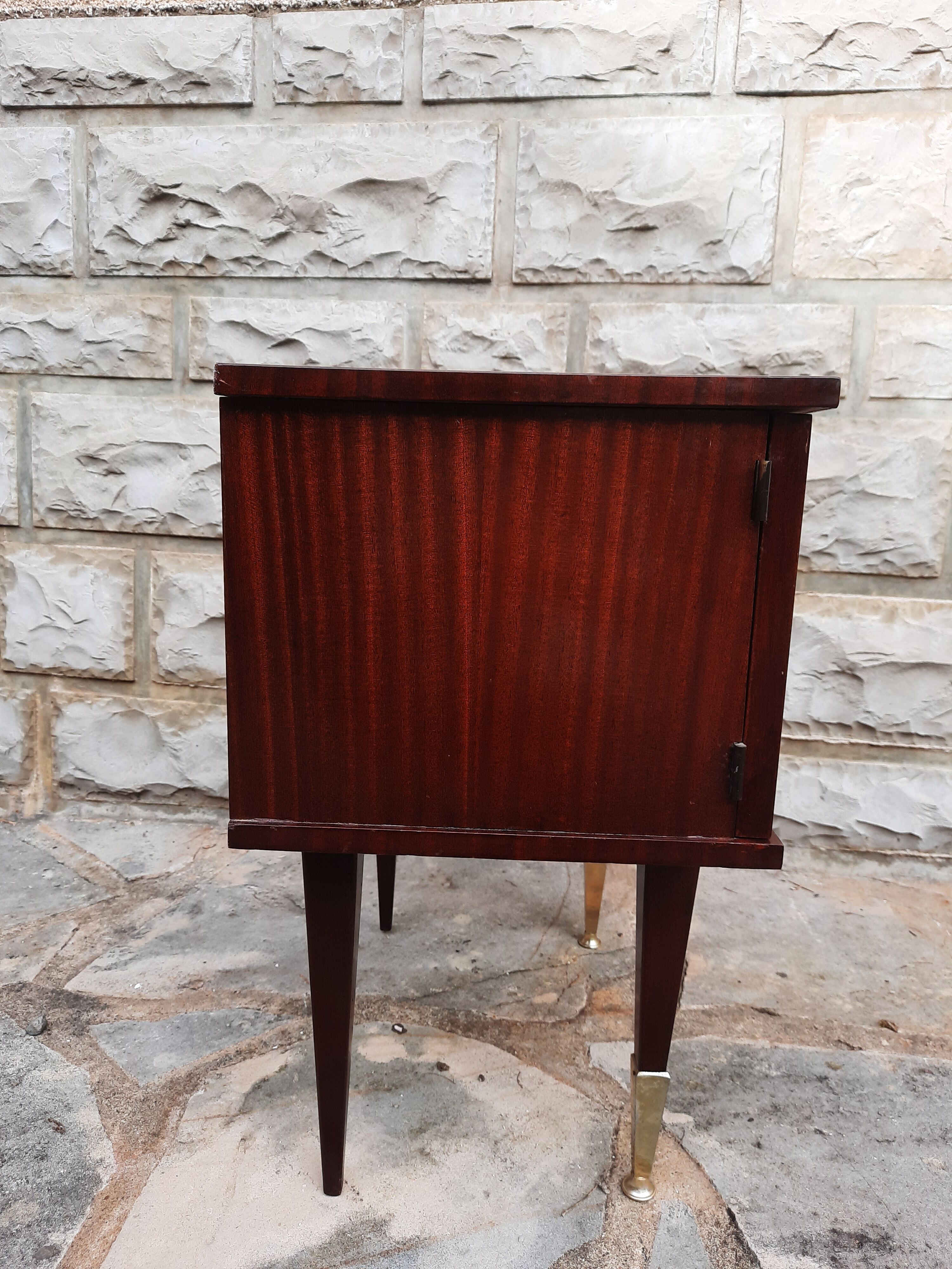Vintage bedside table veneer wood varnish