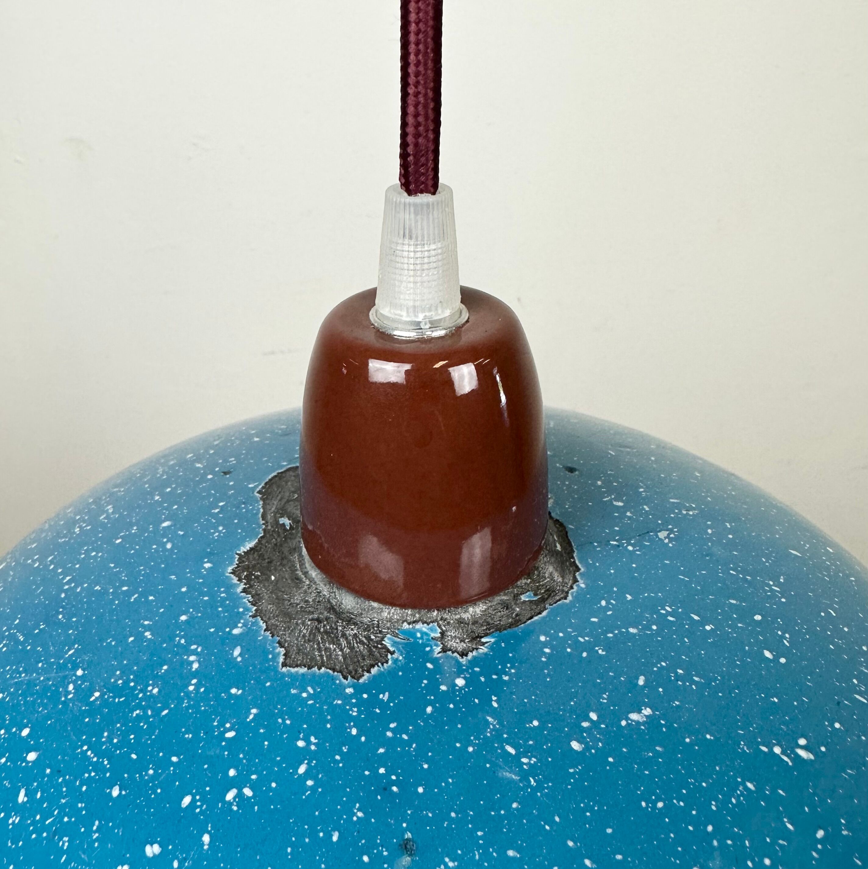 Industrial Factory Blue Enamel Ceiling Lamp, 1960s