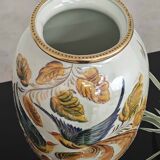 Beau vase peint main oiseau et feuilles H.Béquet numéroté 556
