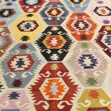 8x11 Vintage Multicolor Handmade Wool Kilim Rug, 254x348Cm