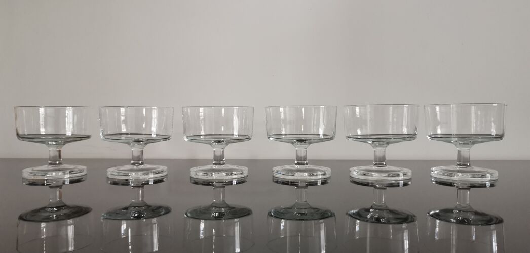 Set of 6 glasses of champagne Cavalier Luminarc transparent vintage 70'S