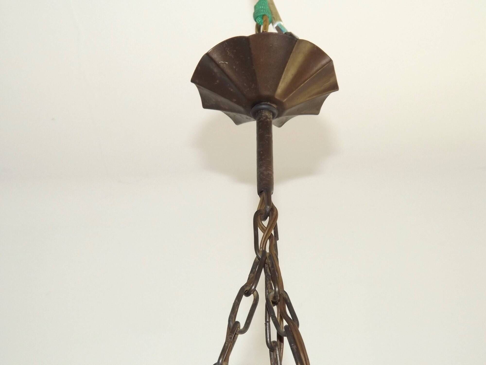 French Vintage 3 Light Bronze Effect Chandelier - Opaque Glass Ball Shades