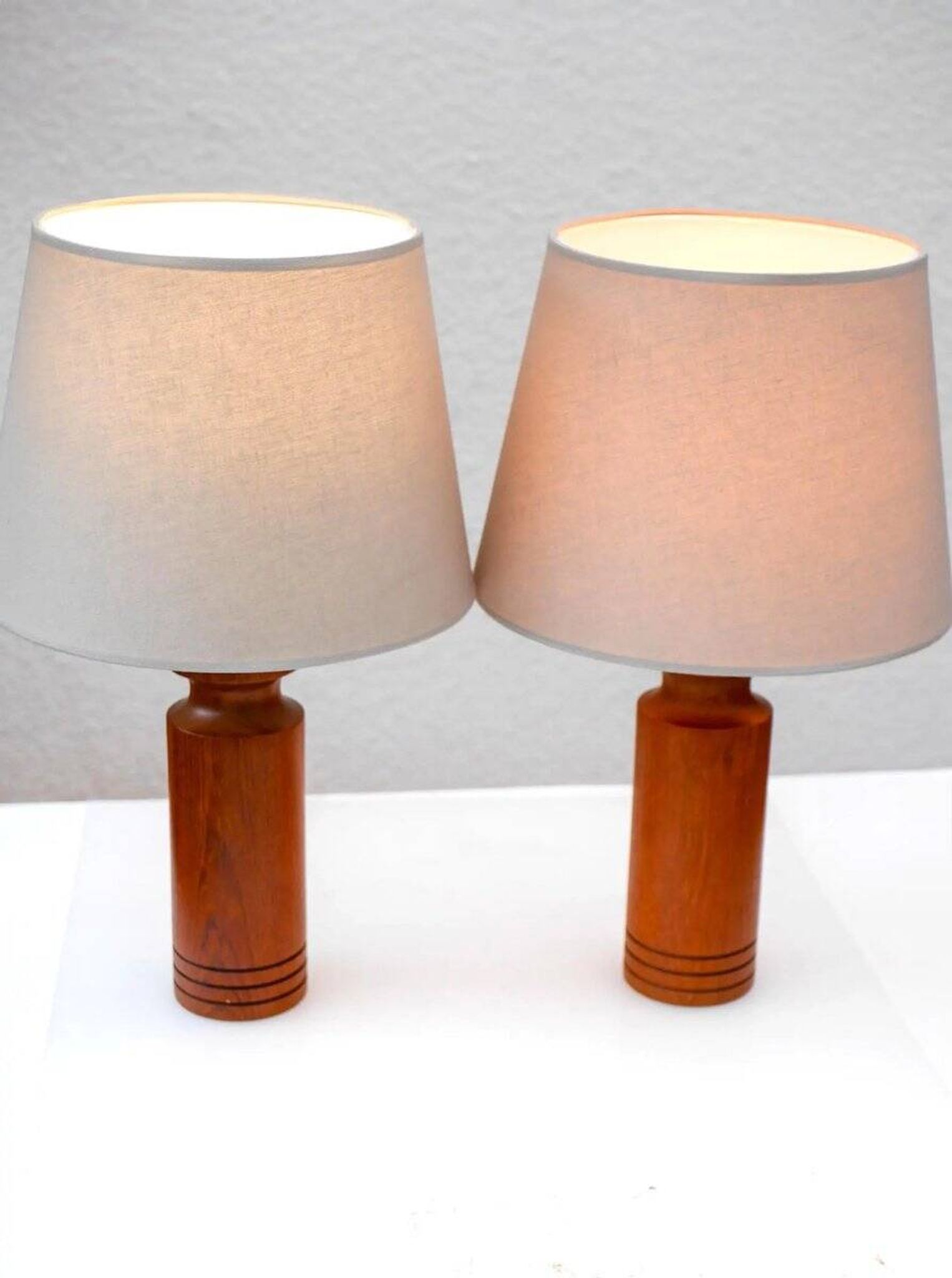 Large mid-century modern Danish teak table lamps, set of 2