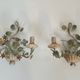 Pair of Wall Lights with Floral Basket in Painted Sheet Metal. Italian Work. Circa 19.