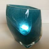 Vase Pentagone bleu et doré pâte de verre