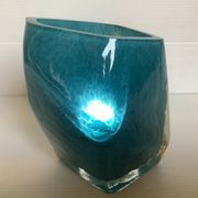 Vase Pentagone bleu et doré pâte de verre