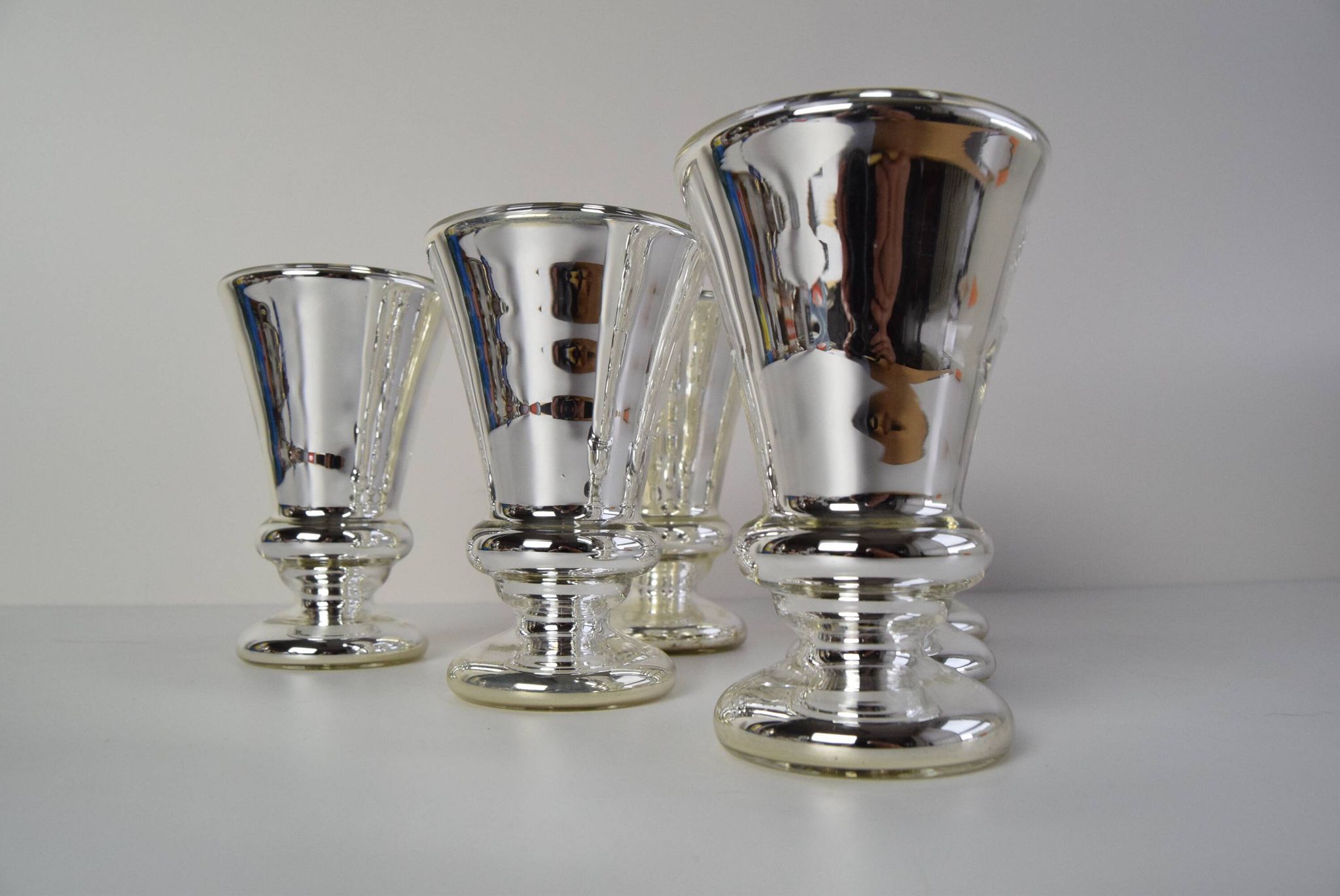 Set of six Amalgam Glass Goblets, Biedermeier, Peasant Silver, Circa 1860's.