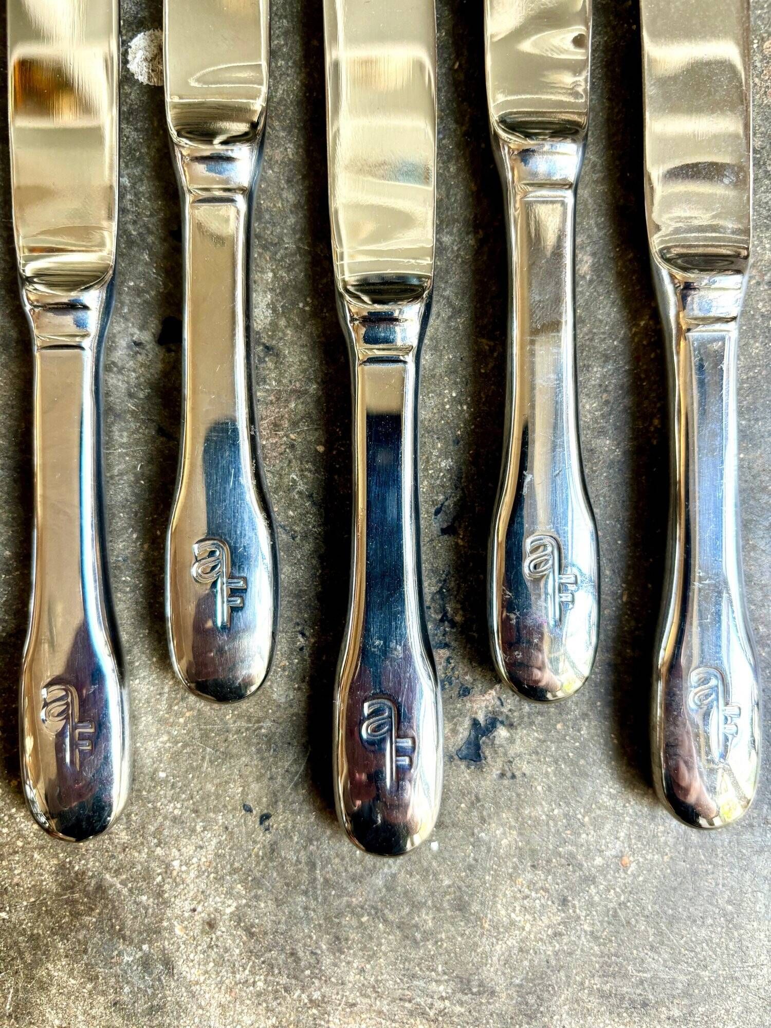 6 chrome metal dessert knives for Air France