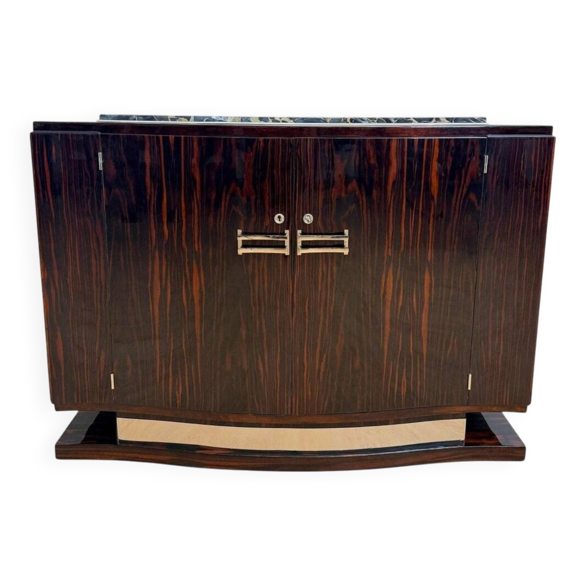 Art Deco Sideboard in Macassar, Marble & Chrome, France, 1930