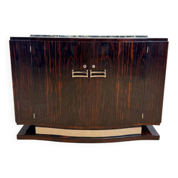 Buffet Art Déco en Macassar, Marbre et Chrome, France, 1930