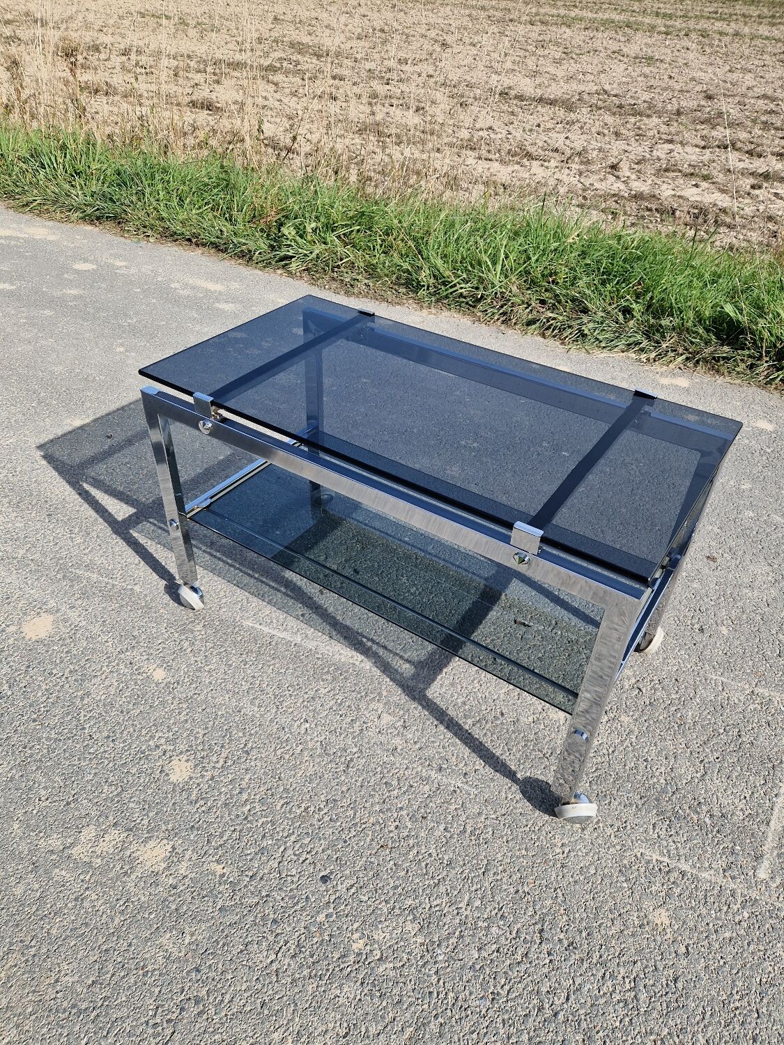 1970s chrome and smoked glass coffee table