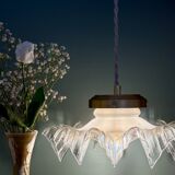 Vintage lace glass pendant lampshade, half white, half transparent