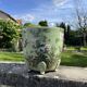 Celadon ceramic cache-pot with floral Japanese-style decoration and fine leaf feet X