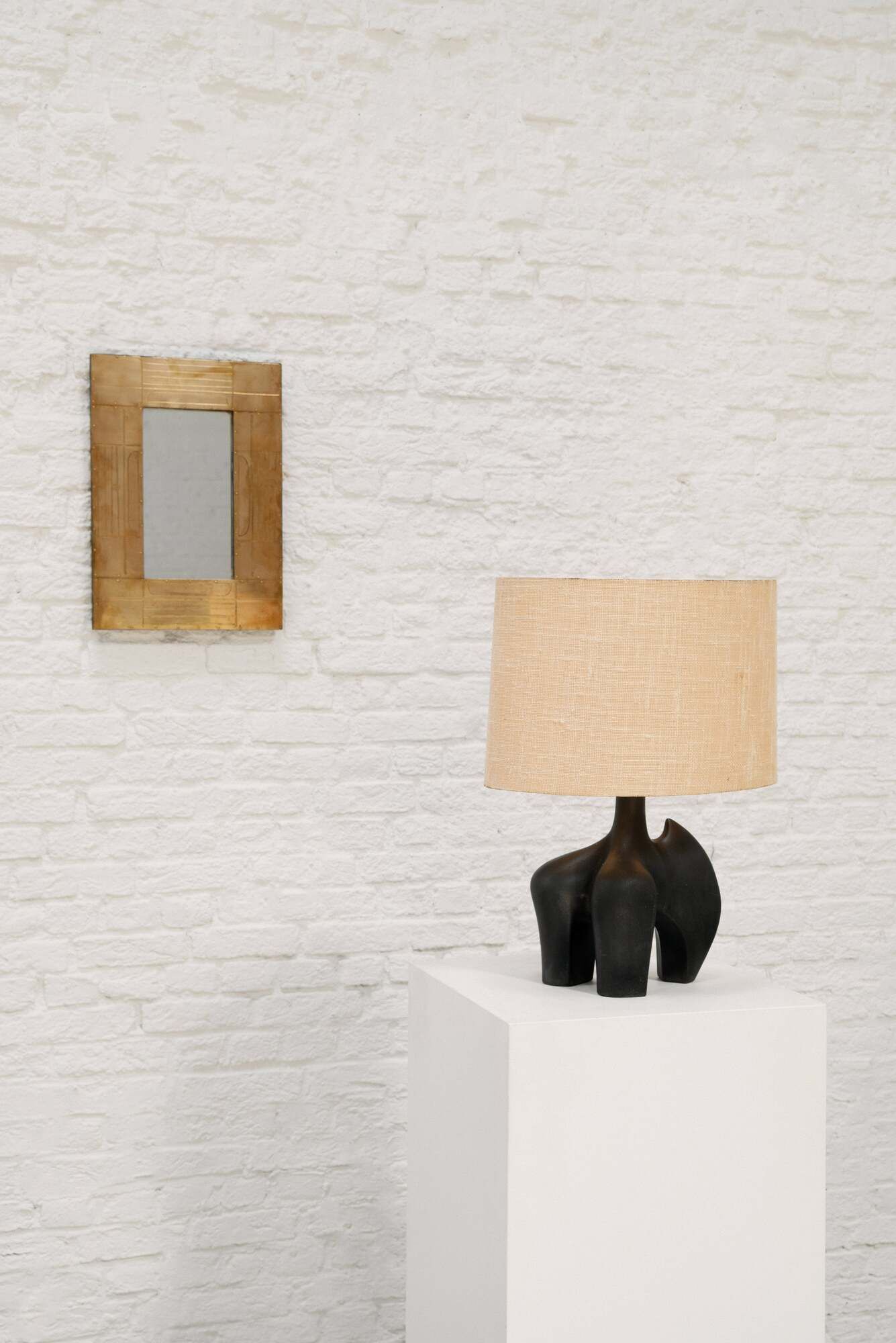 Sculptural Etched Brass Mirror by Jean Blazy, France, 1970s