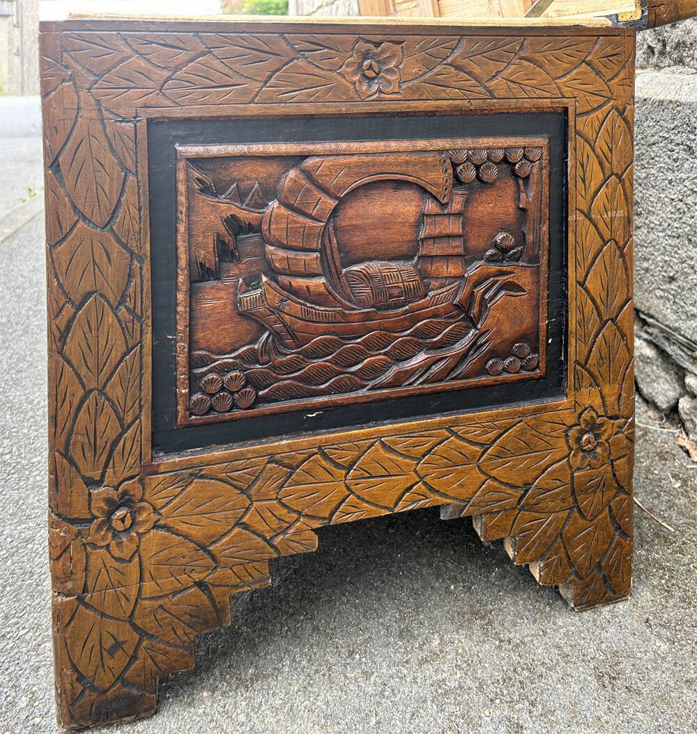 Large Chinese carved camphor wood chest from the 20s/30s