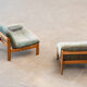 Pair of Scandinavian armchairs in teak and velvet, 1960