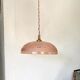 Pink glass suspension, fabric cable, ceramic ceiling lamp