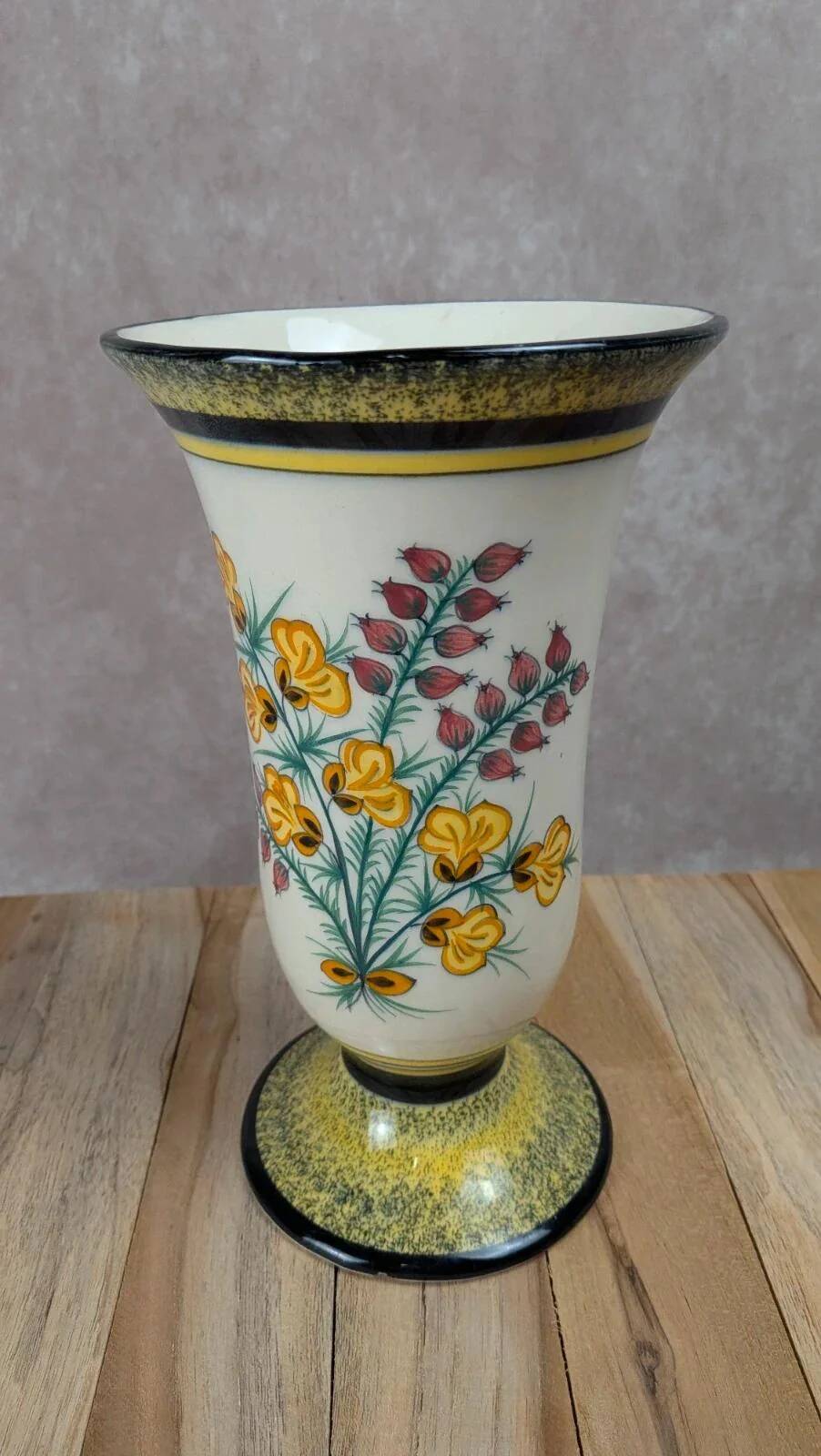 Antique Henriot Quimper vase with Breton floral decoration.